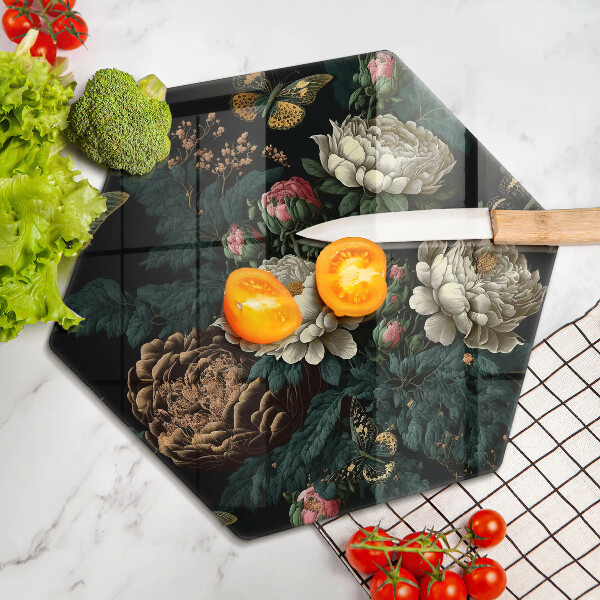 Skleněná deska do kuchyně Vintage květy pivoňky