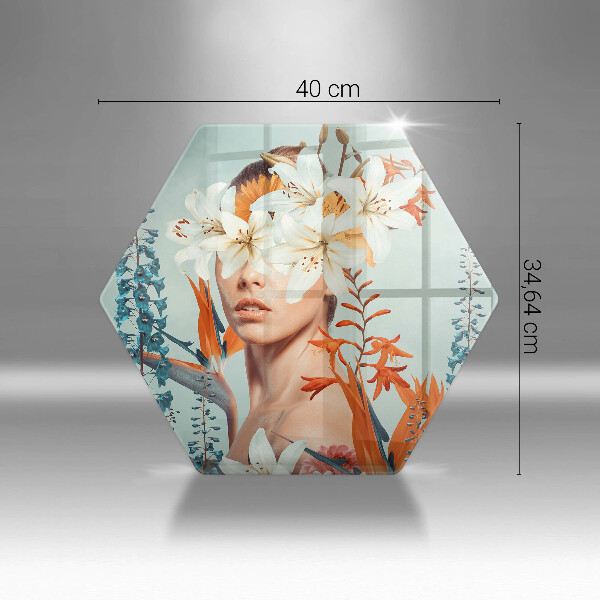 Skleněná deska do kuchyně Žena v květinách