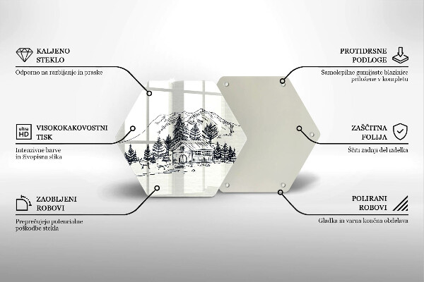 Skleněná deska do kuchyně Kresba chaty v horách