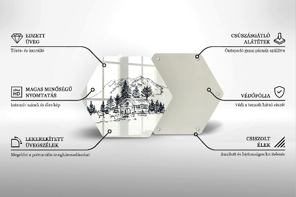 Skleněná deska do kuchyně Kresba chaty v horách