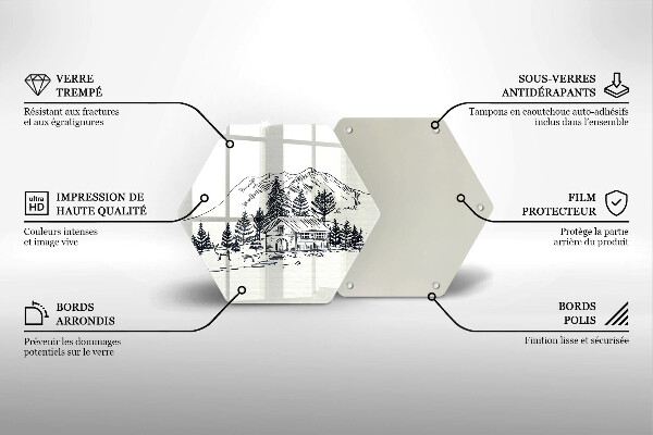 Skleněná deska do kuchyně Kresba chaty v horách