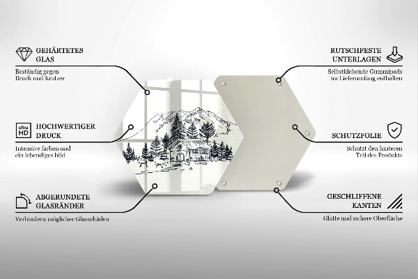 Skleněná deska do kuchyně Kresba chaty v horách