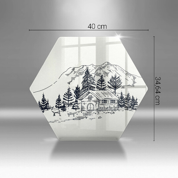 Skleněná deska do kuchyně Kresba chaty v horách