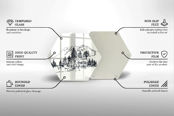 Skleněná deska do kuchyně Kresba chaty v horách