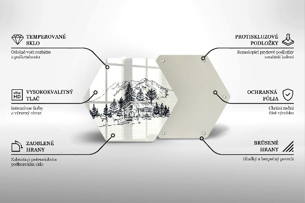 Skleněná deska do kuchyně Kresba chaty v horách