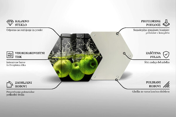 Skleněná deska do kuchyně Zelená jablka a voda