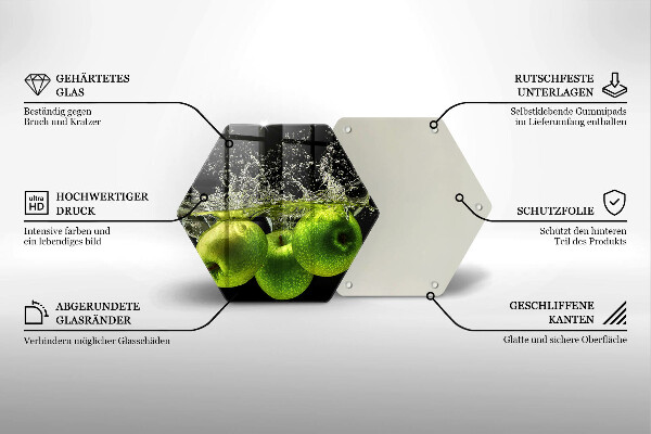 Skleněná deska do kuchyně Zelená jablka a voda