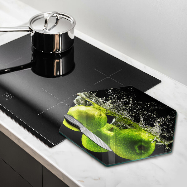 Skleněná deska do kuchyně Zelená jablka a voda