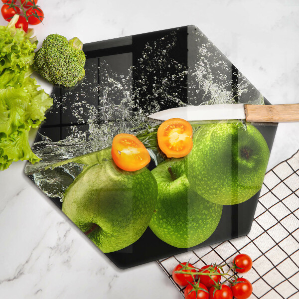 Skleněná deska do kuchyně Zelená jablka a voda