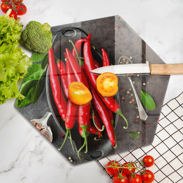 Skleněná deska do kuchyně Červené chilli papričky