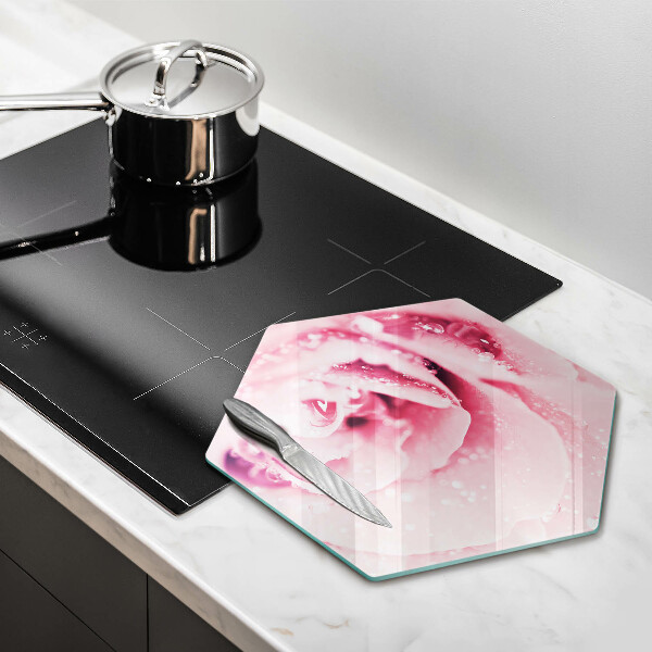 Skleněná krájecí deska Kapky rosy a květ růže