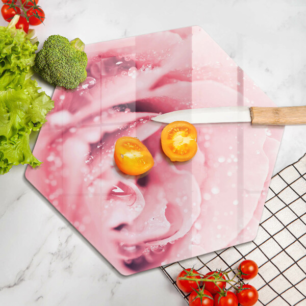 Skleněná krájecí deska Kapky rosy a květ růže