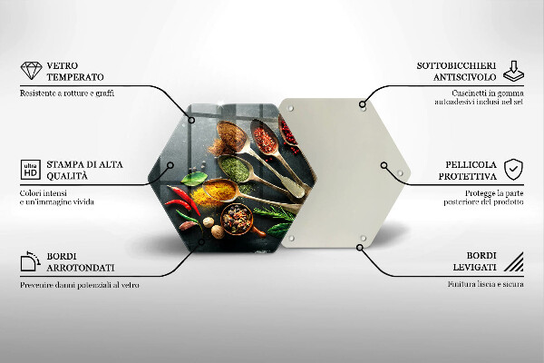 Skleněná krájecí deska Kuchyňské lžíce koření