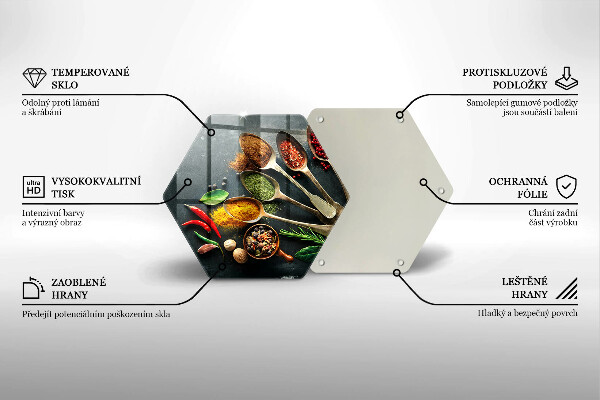 Skleněná krájecí deska Kuchyňské lžíce koření