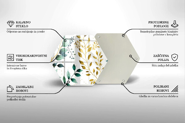 Skleněná deska do kuchyně Zelené a zlaté listy