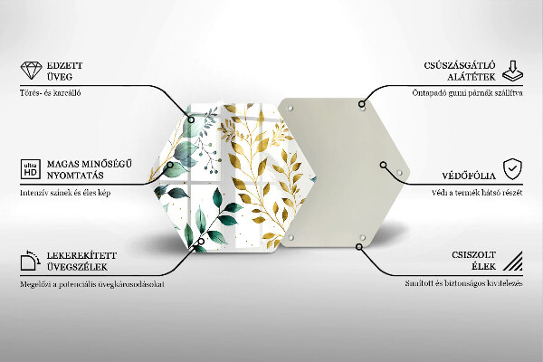 Skleněná deska do kuchyně Zelené a zlaté listy