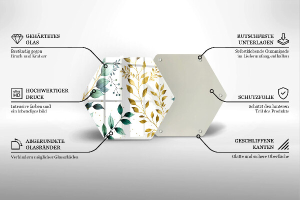 Skleněná deska do kuchyně Zelené a zlaté listy