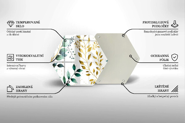 Skleněná deska do kuchyně Zelené a zlaté listy
