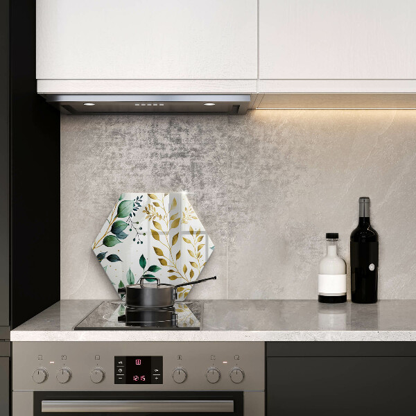 Skleněná deska do kuchyně Zelené a zlaté listy