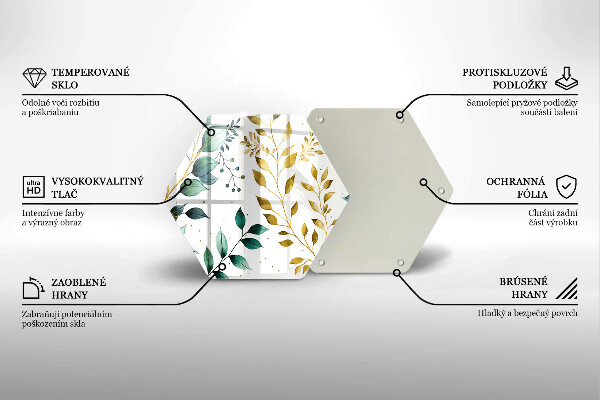 Skleněná deska do kuchyně Zelené a zlaté listy