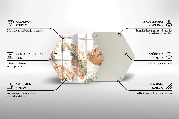 Skleněná deska do kuchyně Boho peří a listy