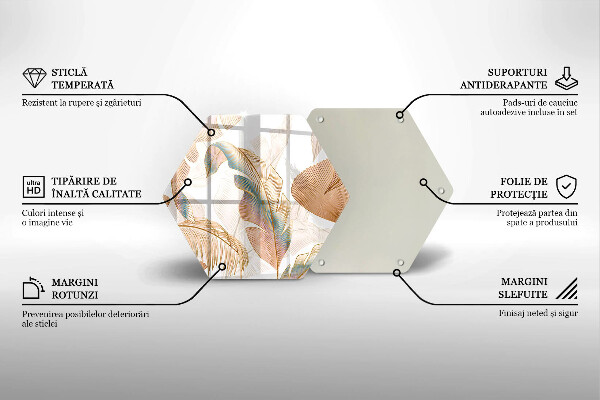 Skleněná deska do kuchyně Boho peří a listy