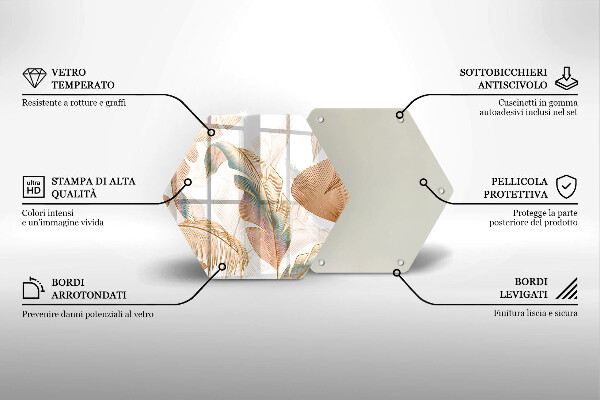 Skleněná deska do kuchyně Boho peří a listy