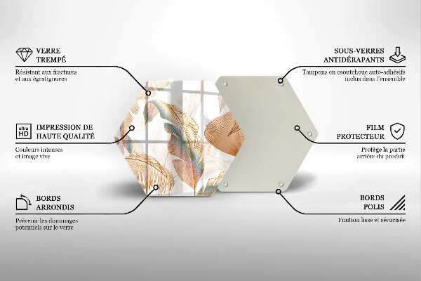 Skleněná deska do kuchyně Boho peří a listy