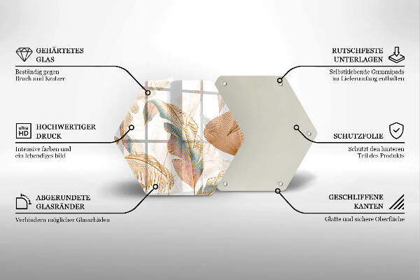 Skleněná deska do kuchyně Boho peří a listy