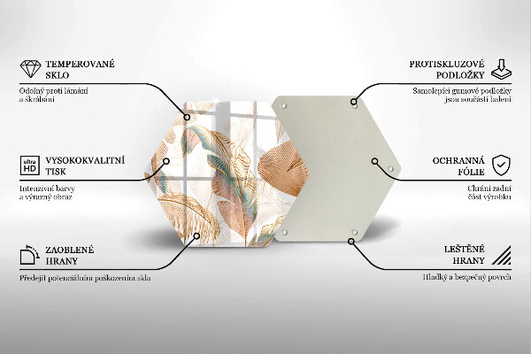 Skleněná deska do kuchyně Boho peří a listy