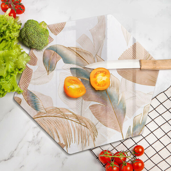 Skleněná deska do kuchyně Boho peří a listy