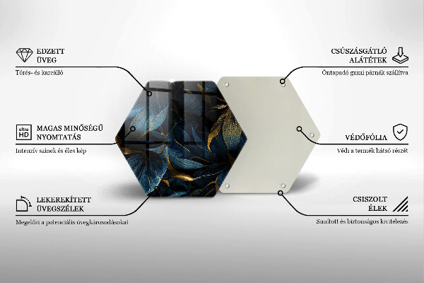 Skleněná deska do kuchyně Dekorativní listy se zlatem