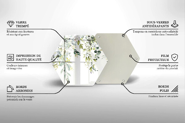 Skleněná krájecí deska Dekorativní listy a květy