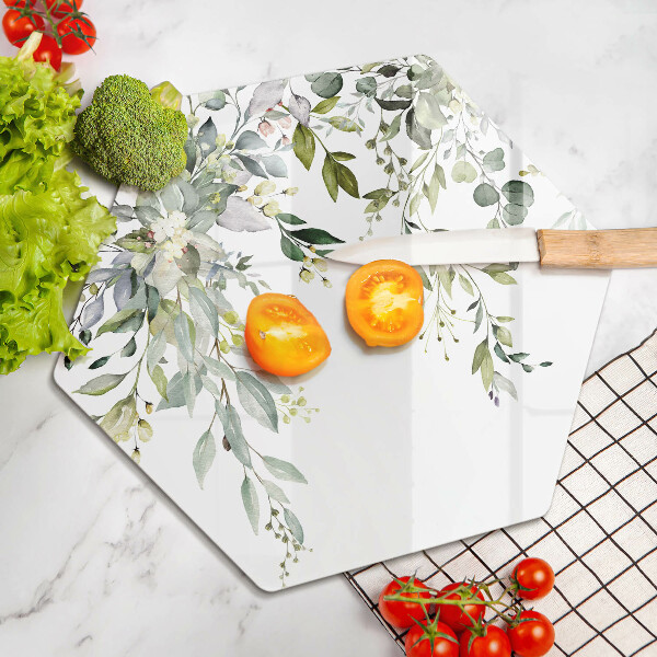 Skleněná krájecí deska Dekorativní listy a květy