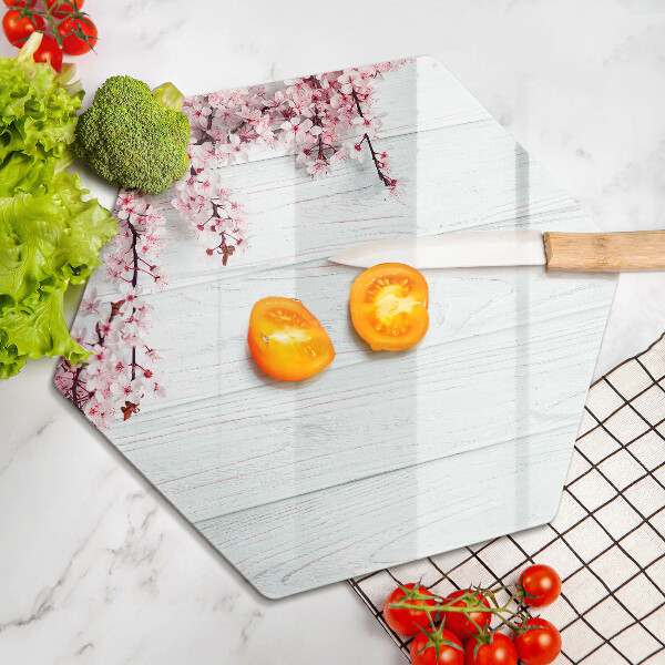 Skleněná deska do kuchyně Květiny na prknech