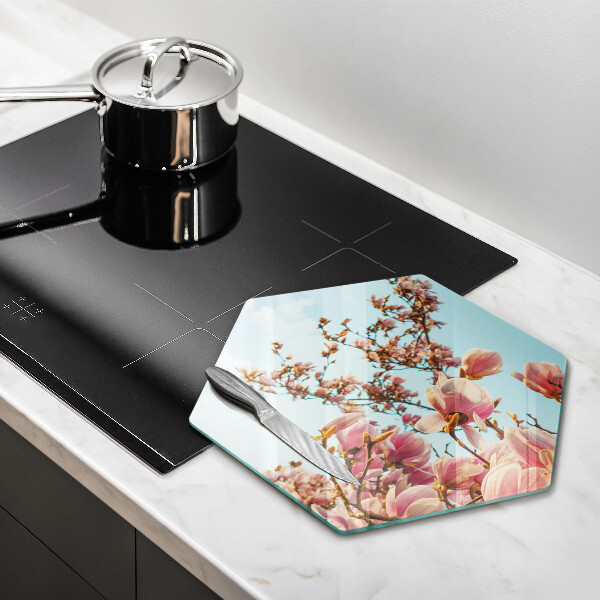 Skleněná deska do kuchyně Růžové květy strom