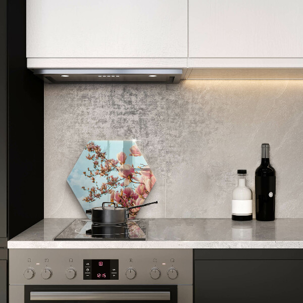 Skleněná deska do kuchyně Růžové květy strom