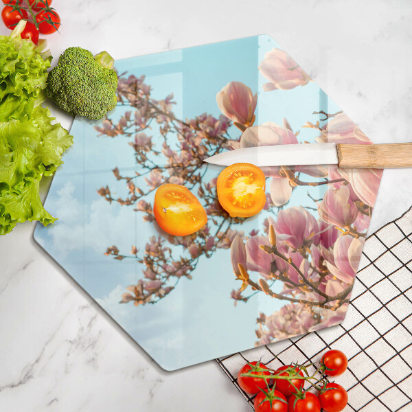 Skleněná deska do kuchyně Růžové květy strom