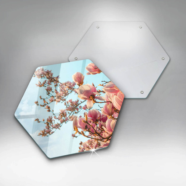 Skleněná deska do kuchyně Růžové květy strom