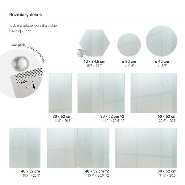 Skleněná krájecí deska ve tvaru šestiúhelníku s průměrem 40 cm