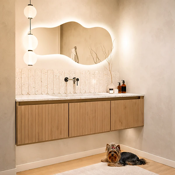 Moderní nepravidelné zrcadlo s LED osvětlením 50x100