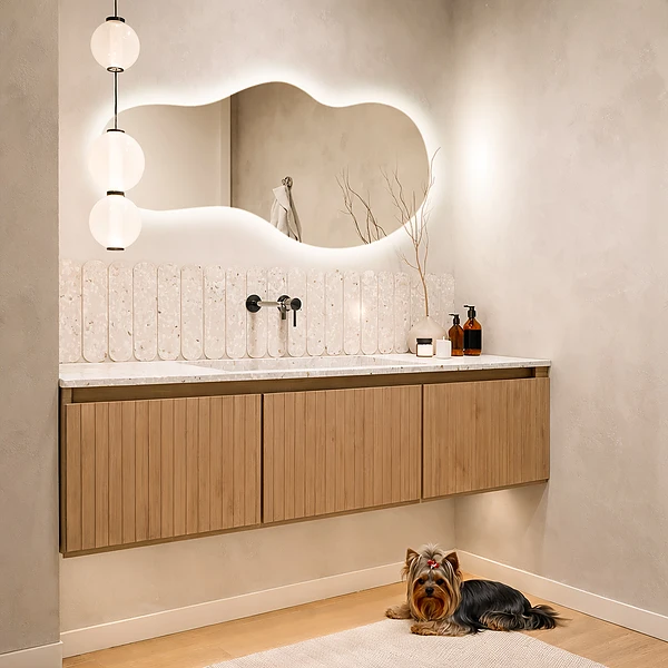 Moderní nepravidelné zrcadlo s LED osvětlením 50x100