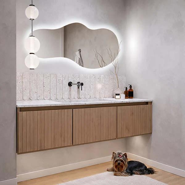 Moderní nepravidelné zrcadlo s LED osvětlením 50x100