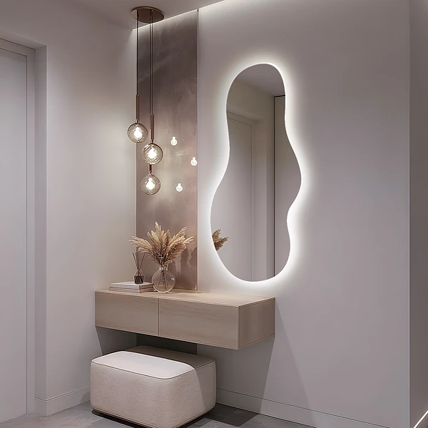 Moderní nepravidelné zrcadlo s LED osvětlením 50x100