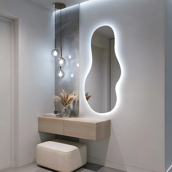Moderní nepravidelné zrcadlo s LED osvětlením 50x100