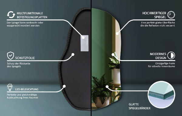 Nepravidelné zrcadlo s led osvětlením unikátní 100x65 cm