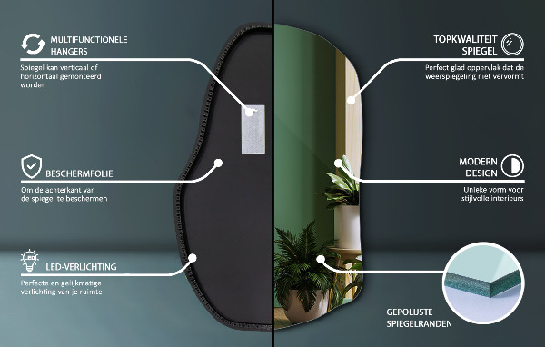 Nepravidelné zrcadlo s led osvětlením unikátní 70x46 cm