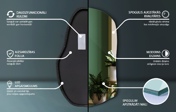 Nepravidelné zrcadlo s led osvětlením unikátní 70x46 cm