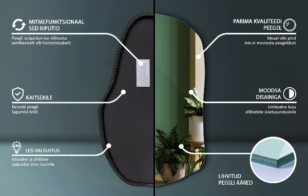 Nepravidelné zrcadlo s led osvětlením unikátní 80x52 cm