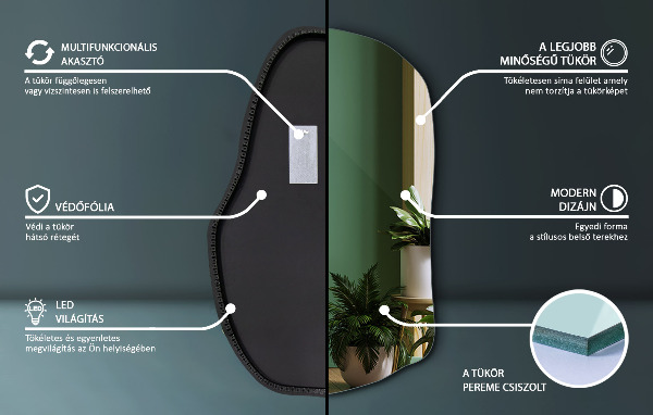 Nepravidelné zrcadlo s led osvětlením unikátní 90x59 cm